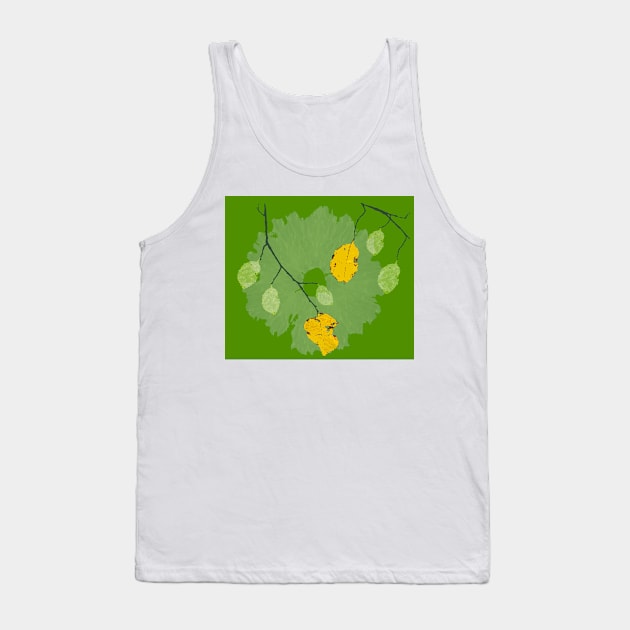 yellow leaves on green background design Tank Top by Happyoninside